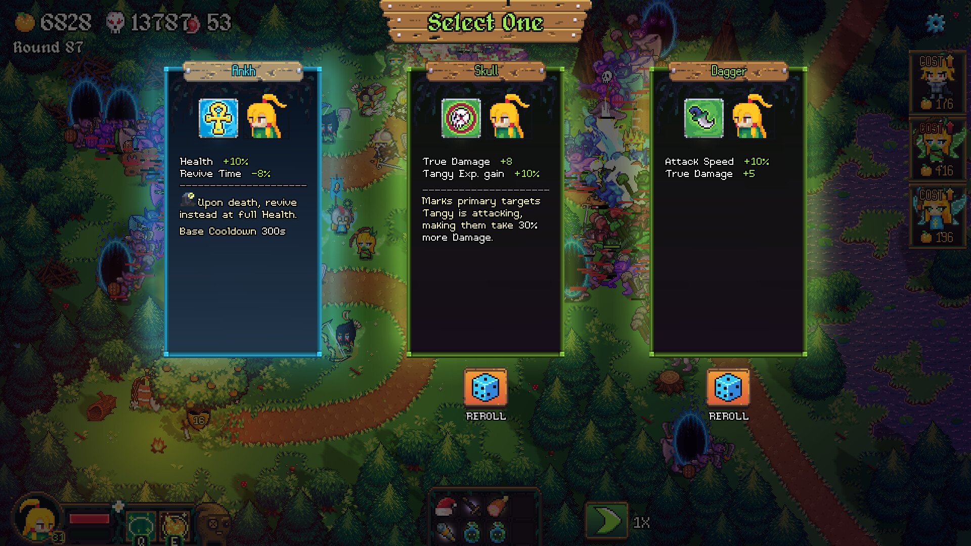 Tangy TD アイテム選択画面 - ローグライトの3択選択